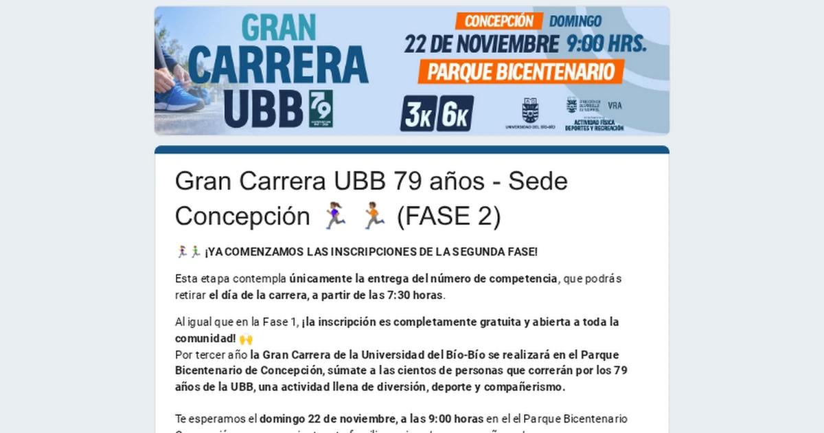 Imagen del evento Gran Carrera UBB 79 Años · Sede Concepción 2026